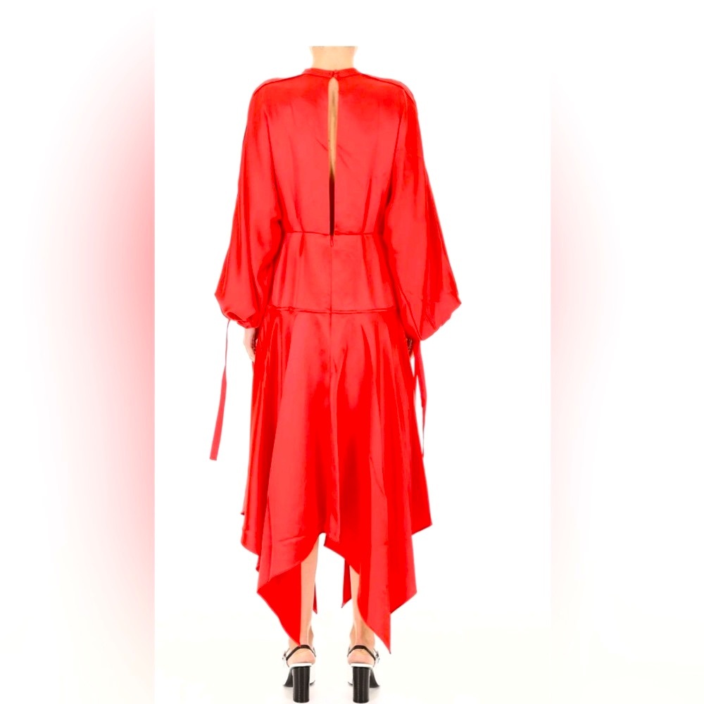 Self-Portrait Red Satin High-Low Midi Dress - Picture 4 of 5